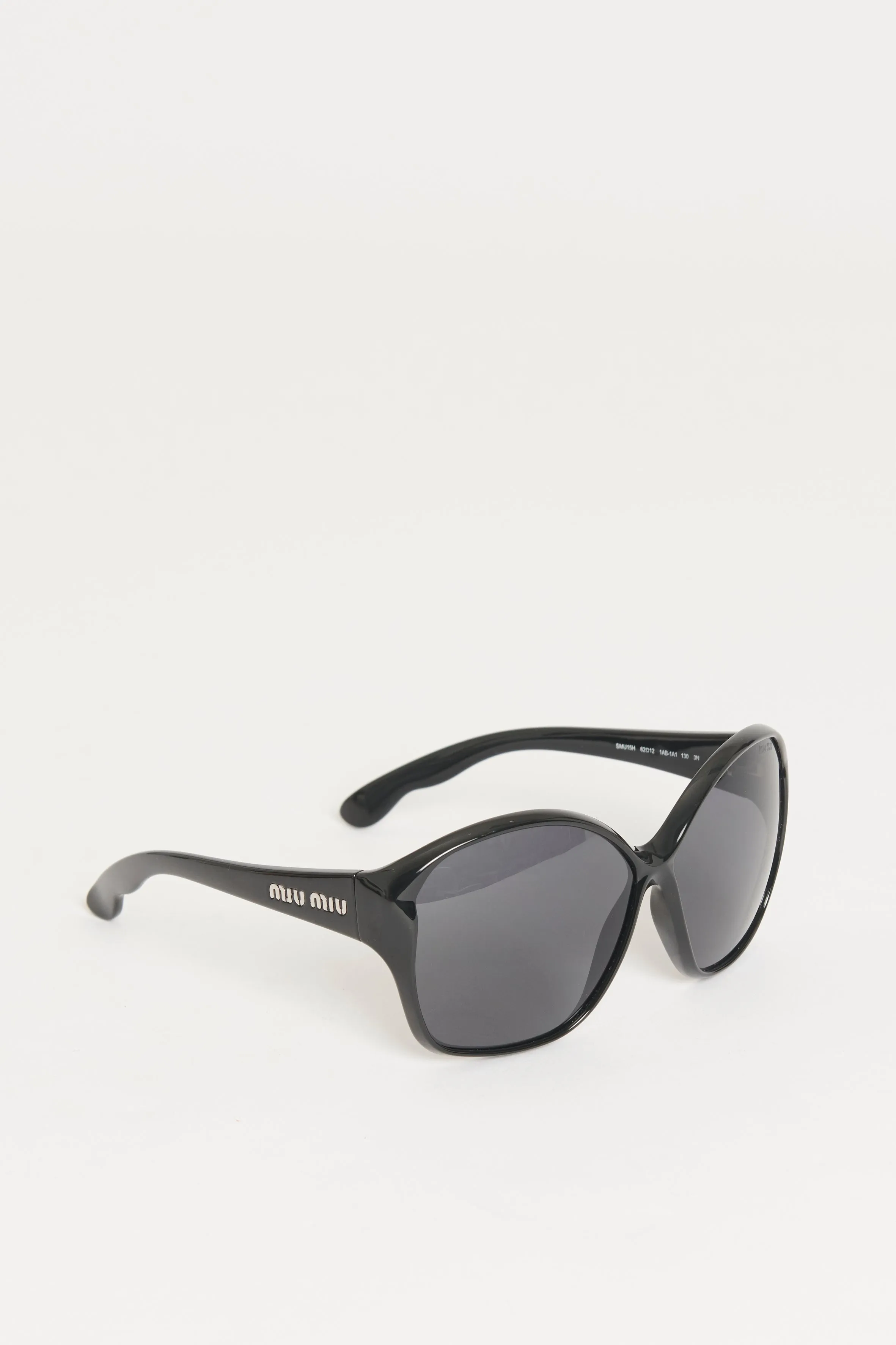 Black Acetate Oversized Preowned Sunglasses With Silvertone Logo At Arms
