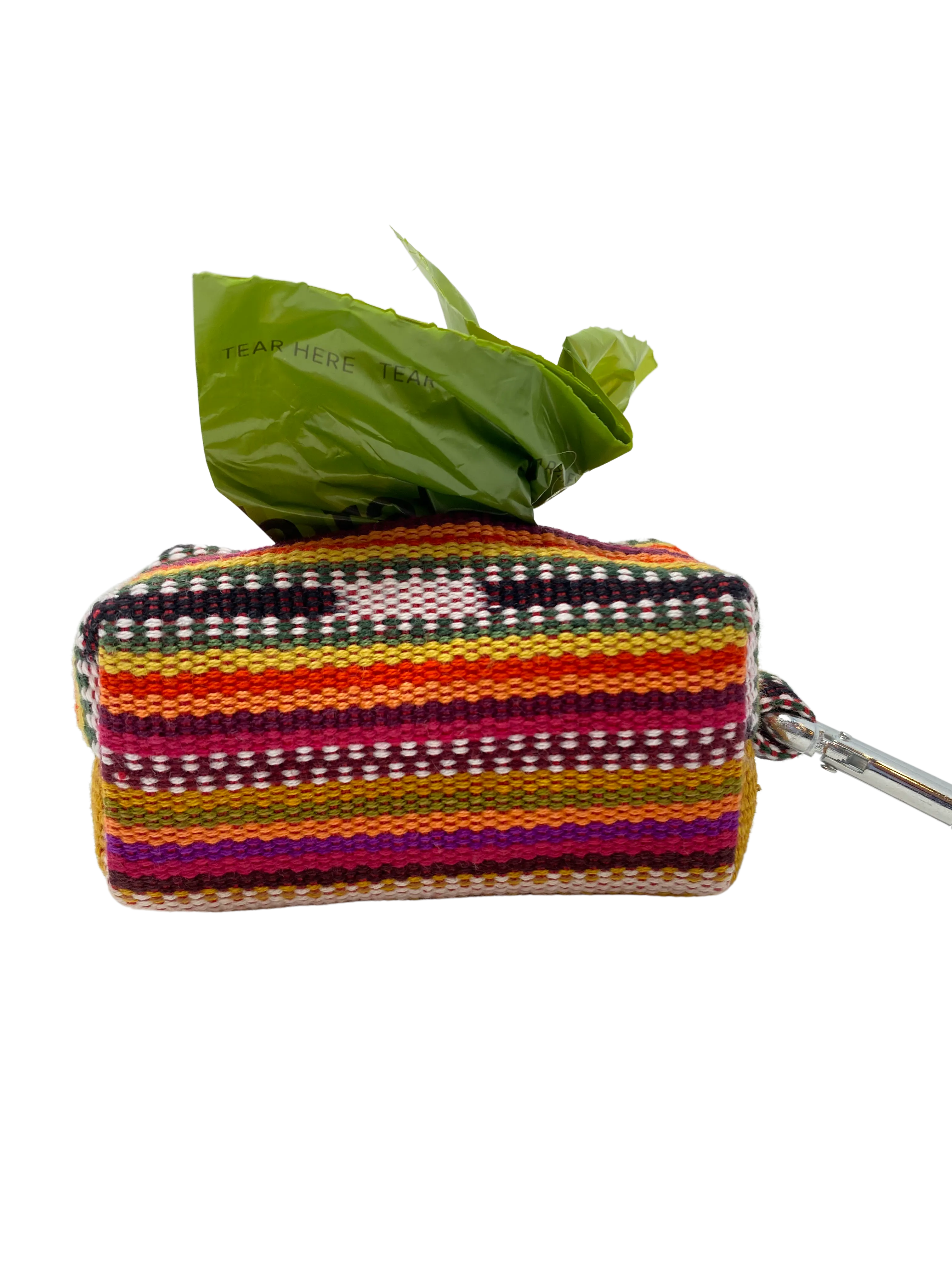 Summer Hat Dog Waste Bag Holder (with biodegradable poop bags) clips on to leash   Fair Trade