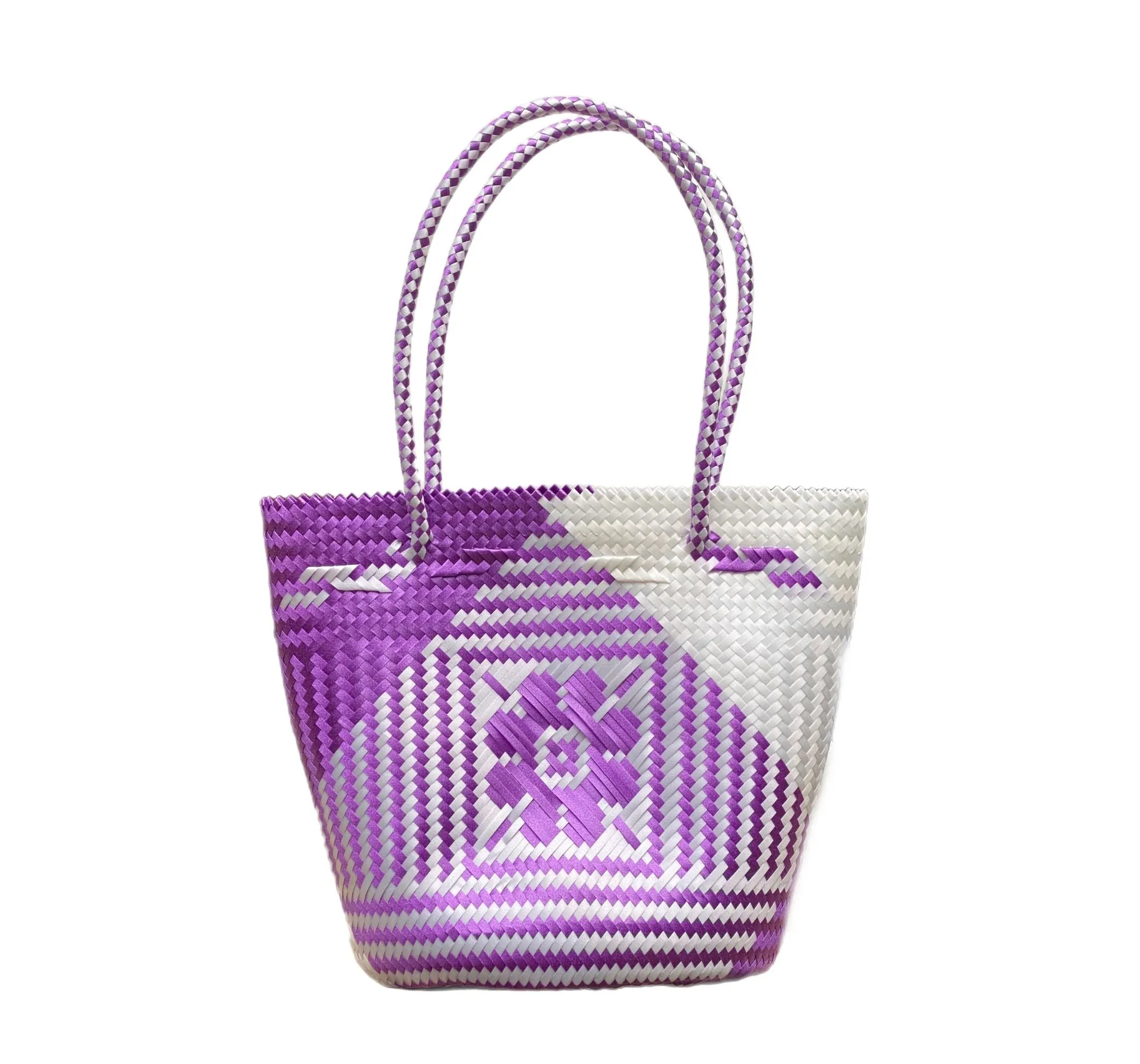 Woven Tote- Medium - Purple, White